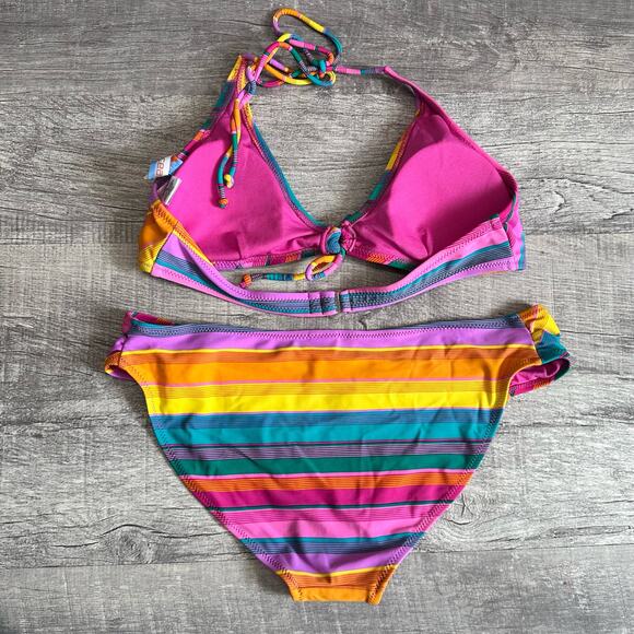 Inmocean Bright Rainbow Striped Bikini Set Juniors L Halter Triangle Top 2 Piece - Picture 8 of 10